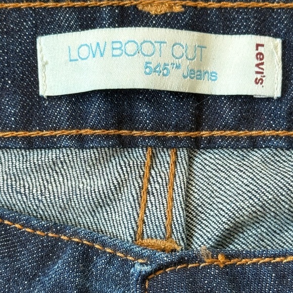 Levi’s 545 Low Boot Cut Jean Dark Blue Distressed Feathering Flap Pocket 10M/32L - Picture 2 of 16